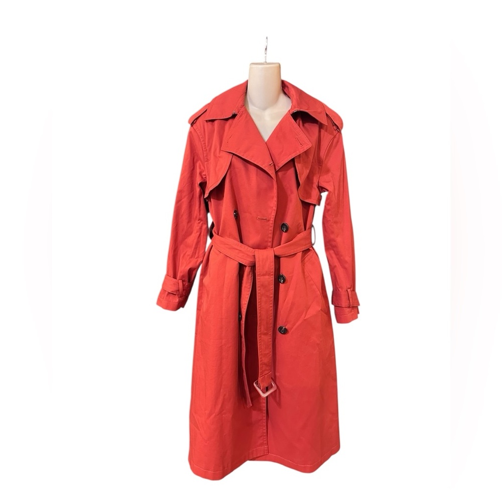 Ann Taylor Belted Cotton Twill Trench Vermillion Kiss Orange Red XS